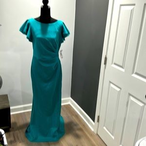 Jessica Howard Missy w/Flutter Sleeves, Turquoise, Floor Length Dress, Size 12